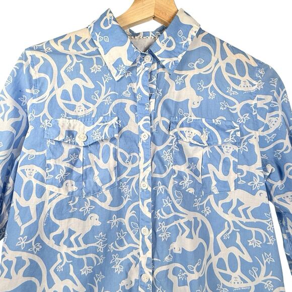 Lilly Pulitzer Size SMALL Button Up Blouse Monkey Print Preppy Shake it Up Beach - Picture 2 of 12